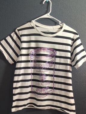 SPRZNY Enthusiasts Tomato Soup Pop art Quirky Bold Black White Striped T-shirt.
